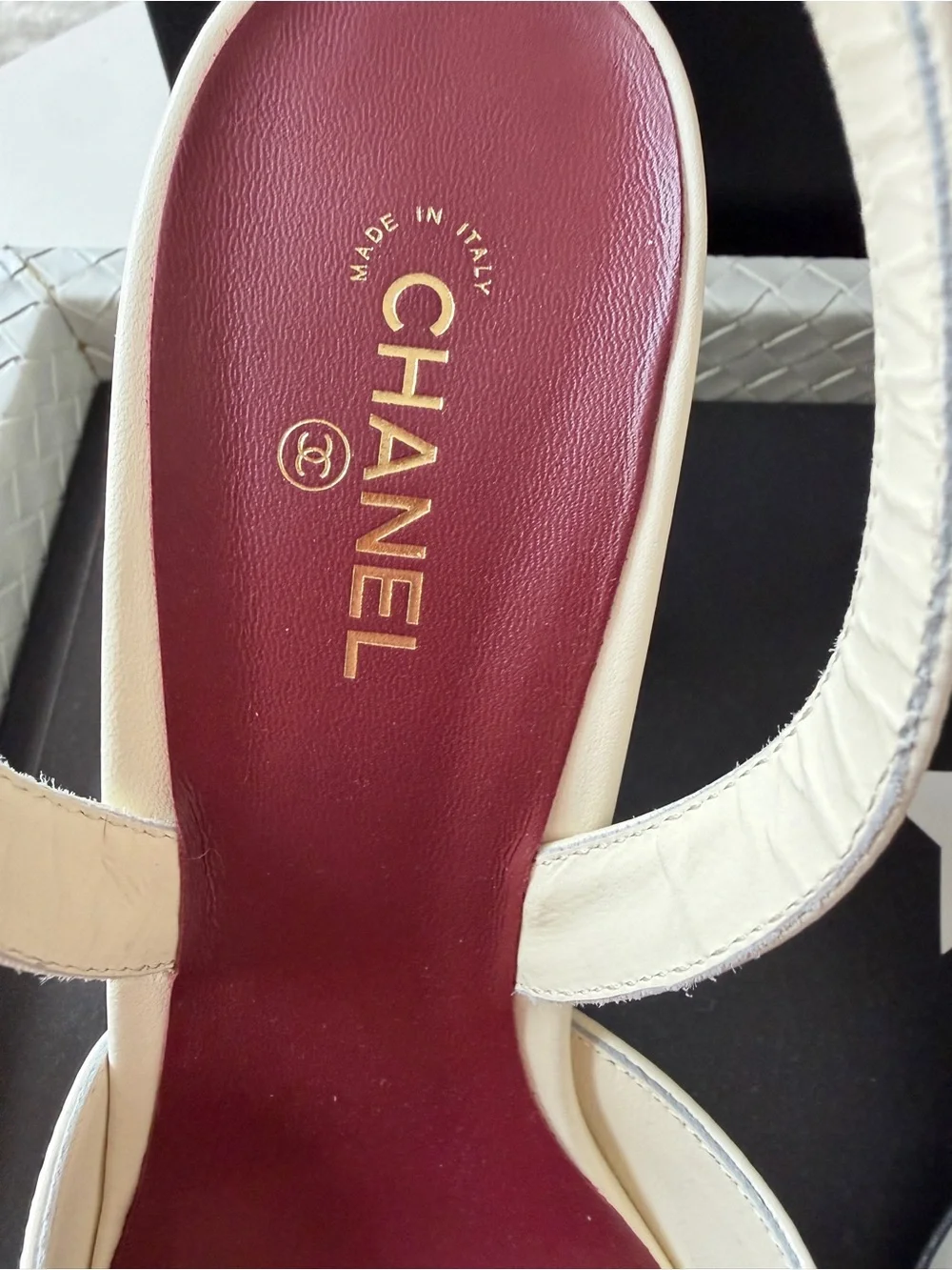 Chanel 26S Blazy Ivory Ecru Black Square Cap Toe Sling CC Slingback Heel Pump 40